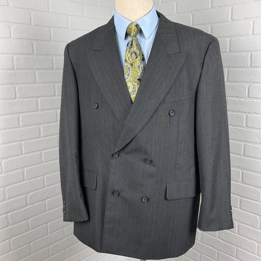 Bert Pulitzer Blazer Men 44R Gray Double Breasted Classic Career Wool VTG‎